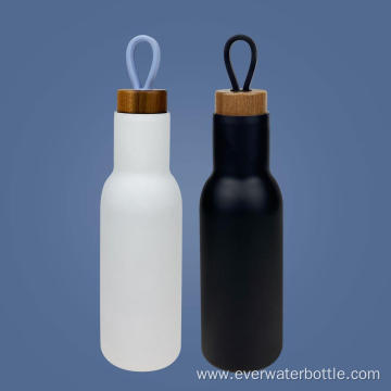 500ml Wood Lid Silicon Handle Vacuum Water Bottle